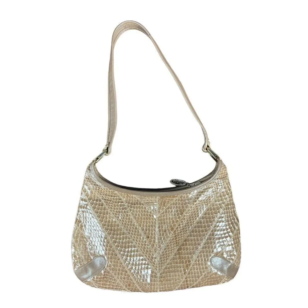 Vintage Venetto Purse Handbag Beige Leather Snake Skin Zip Closure Rare Classic